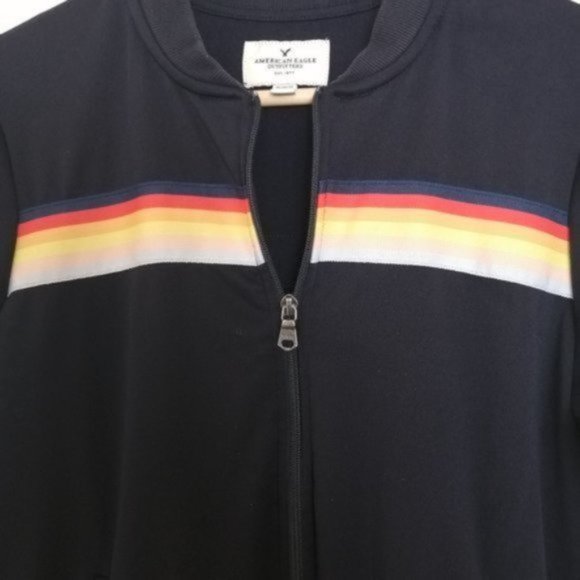 American Eagle Outfitters Rainbow Striped Navy Blue Jacket - Picture 3 of 13